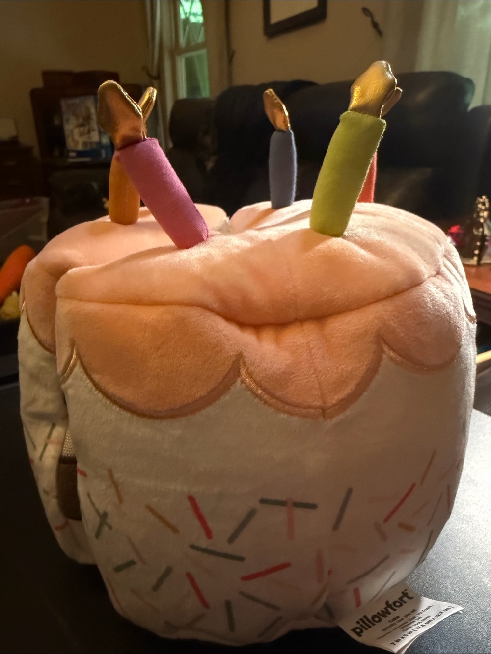 Pillowfort Pink Plush Birthday Cake Toy with Colorful Candles and hats - Picture 3 of 3